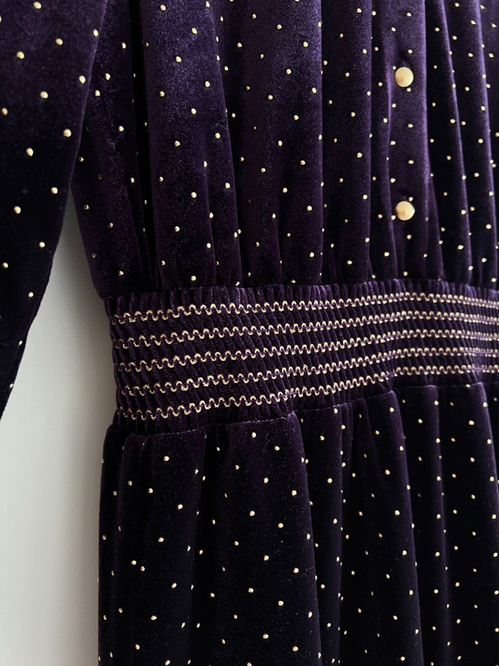 Sandro Paris Purple Velvet Midi Dress Gold Polka Dot XS/S Wedding Guest - Picture 7 of 14